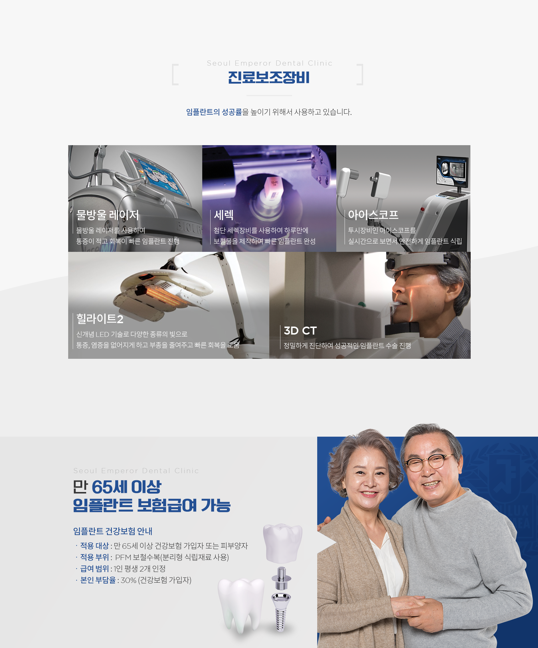 진료보조장비-물방울레이저-세렉-아이스코프-힐라이트-3DCT 만-65세-이상-임플란트-보험급여-가능